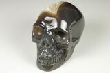 Polished Banded Agate Skull with Quartz Crystal Pocket #190521-2